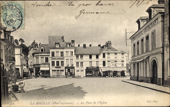Postcard La Bouille Seine Maritime, La Place de l'Eglise