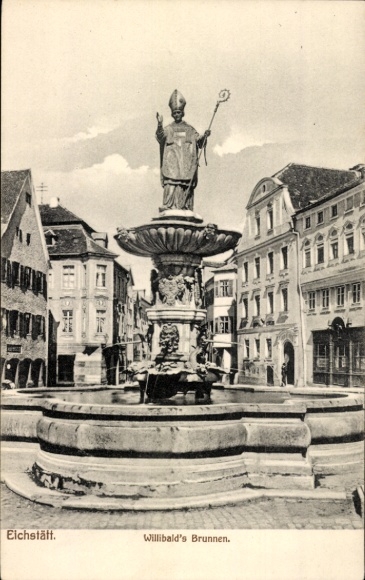 Postcard Eichstätt in Oberbayern, Willibald's fountain