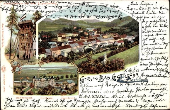 Ak Bad Gottleuba in Saksen, kuuroord, badhuis, badhotel, uitkijktoren, Augustusberg