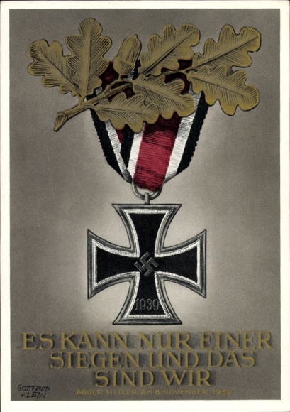 Postal stationery artist Postcard Klein, Only one can win and that is us, quote Adolf Hitler