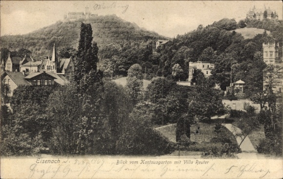 Postcard Lutherstadt Eisenach Thuringia, Hellthal, view from the Kartausgarten, Villa Reuter