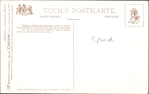 Artist PC Flower, Charles E., Tübingen am Neckar, courtyard, fountain, Tuck