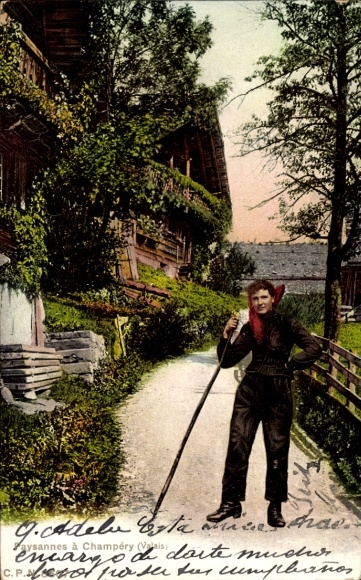 KP Champéry, kanton Valais, żona rolnika, strój szwajcarski
