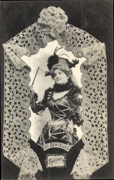 Postcard French traditional costume, lacework, woman portrait