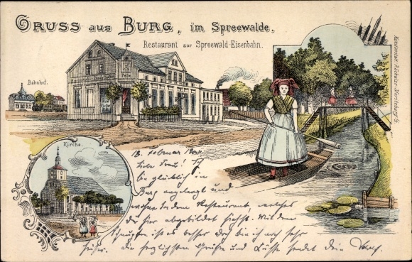 Litho-kasteel in het Spreewald, restaurant aan de Spreewald-spoorlijn, kerk, Spreewald