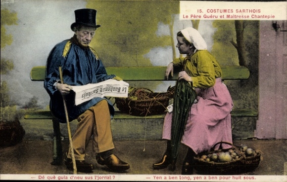 Postcard Sarthe France, Father Quéru and Lady Chantepie
