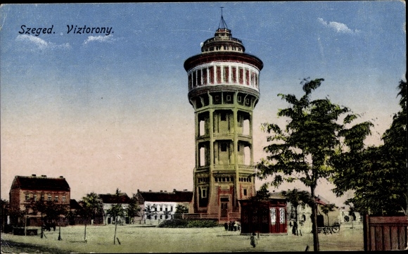 Postcard Szeged Hungary, View of the Water Tower, Houses, Viztorony