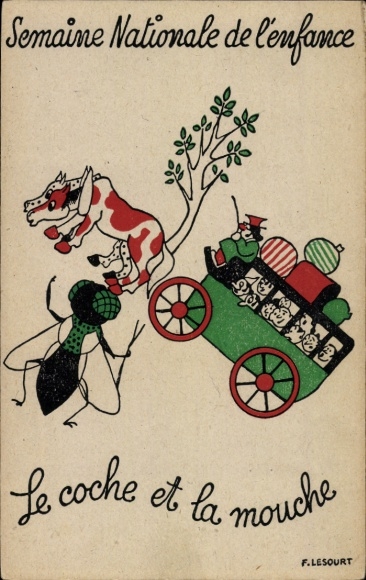 Artist Postcard Lesourt, National Children&#39;s Week, Le Coche et la Mouche