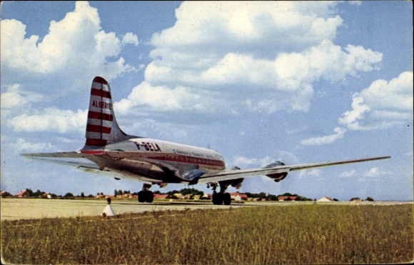 Postcard Four-engine Douglas DC 4, Cie Air Algérie, Passagierflugzeug, F-BELA