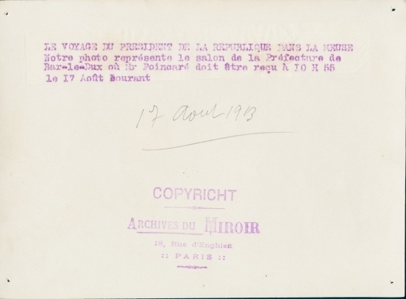 Photo Bar le Duc Meuse, Salon de la Prefecture, trip of the President of the Republic, August 17, 1913