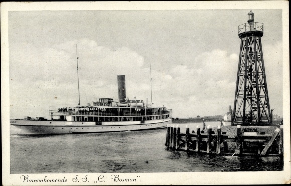 KP Binnenkomende SS C. Bosman, JG Koppe's Scheepagentuur Veerdienst Enkhuizen Stavoren