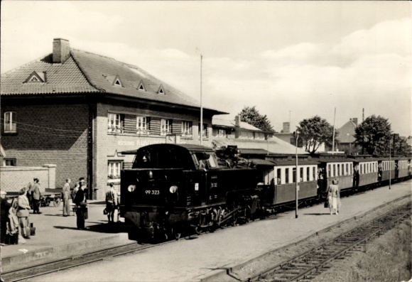 Postcard Ostseebad Kühlungsborn, East Station, track side, Molli Railway, steam locomotive