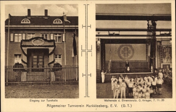 Ak Markkleeberg Sachsen, Allg. Turnverin eV, Eingang zur Turnhalle,Weiherede,Ehrenvorsitz O. Krieger