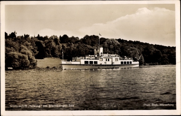 Postcard motor ship Tutzing on Lake Starnberg