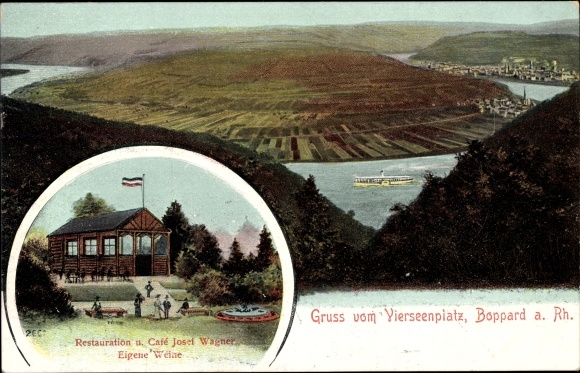 Postcard Boppard am Rhein, Restaurant and Café Josef Wagner, Vierseenplatz