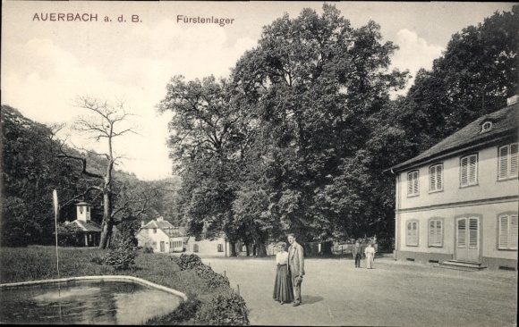 Postcard Auerbach Bensheim an der Bergstraße Hesse, Fürstenlager, park landscape, buildings, people