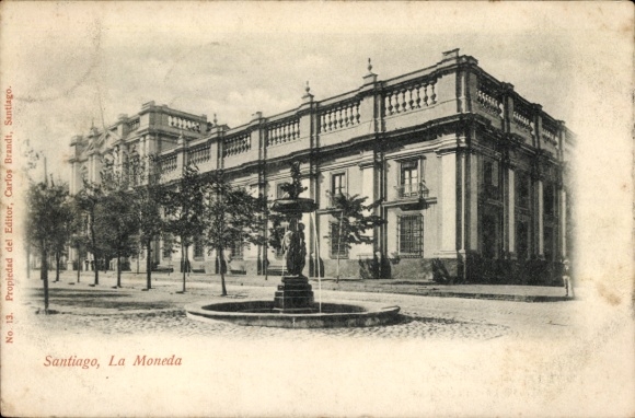 Picture Santiago de Chile, La Moneda, building, fountain, trees, street
