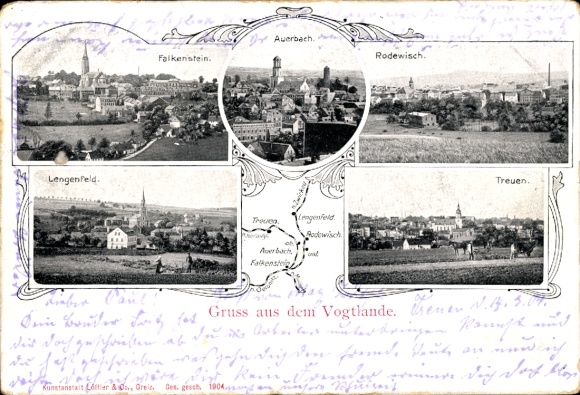 Postcard Rodewisch in Vogtland Saxony, Falkenstein, Auerbach, Lengenfeld, Treuen
