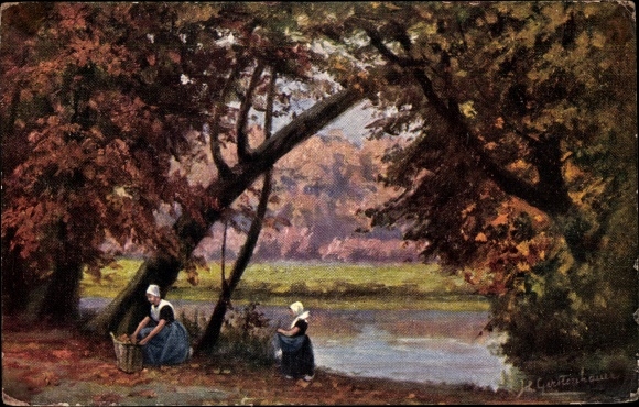 Artist PC Gerstenhauer, Johann Georg, Dutch motif, autumn, women in traditional costume