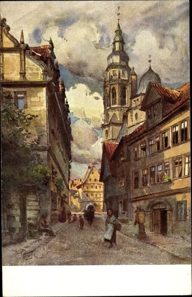Künstler Ak Wienk, F., Coburg in Oberfranken, Gymnasiumsgasse, Moritzkirche