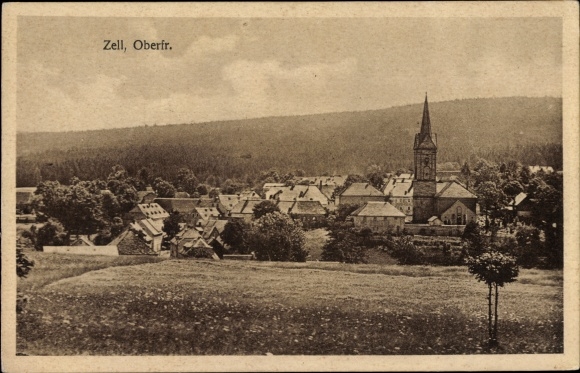 Postcard Zell im Fichtelgebirge Oberfranken, general view, church