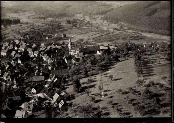 Postcard Kirchbrombach Brombachtal Odenwald, The picture shows an aerial photograph of the village of Kirchbromba...