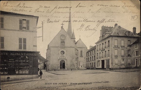 Postcard Jouy en Josas Yvelines, Church Square