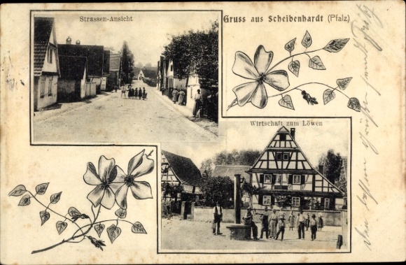 Postcard Scheibenhardt in the Palatinate, Gastwirtschaft zum Löwen