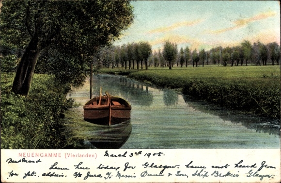 PC Hamburg Bergedorf Neuengamme, landscape view, river section, rowing boat