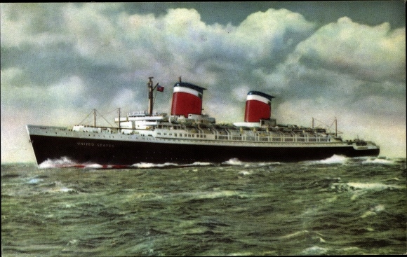 Postcard passenger steamer SS United States, United States Lines, USL
