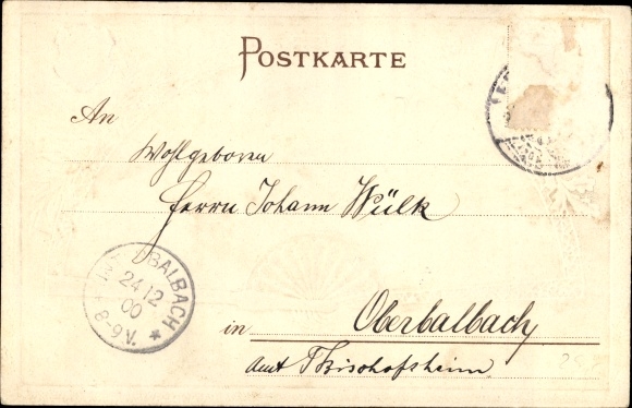 Embossed passepartout PC Freiburg im Breisgau, total view of the village, fans, coat of arms