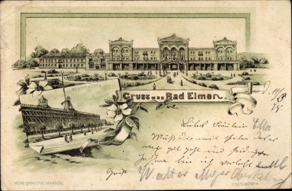 Chromo-Litho Bad Elmen Salzelmen Schönebeck on the Elbe, graduation house, spa house