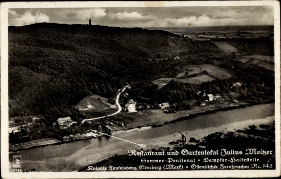 Postcard Oderberg in the Barnim district, Julius Meltzer restaurant, steamboat stop, Teufelsberg colony