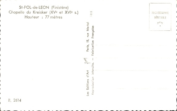 Postcard Saint Pol de Leon Finistère, Chapelle du Kreisker