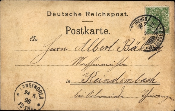Chromo-Litho Obernkirchen in Lower Saxony, Ratskeller, fountain, church, glass factory Schauenstein