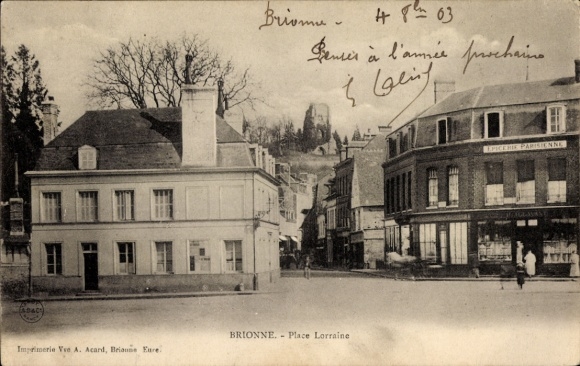 Postcard Brionne Eure, Place Lorraine, buildings, older