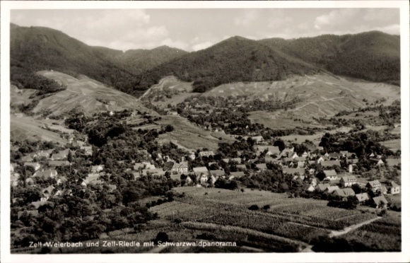 Postcard Zell Weierbach Offenburg am Schwarzwald, aerial photograph, Gasthaus zum Riedle
