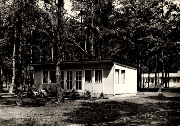 Postcard Kagar Rheinsberg in Brandenburg, house in the forest, holiday village, trees, seating