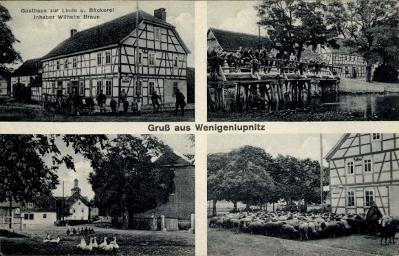 Postcard Wenigenlupnitz, Gasthaus zur Linde, Bakery, House