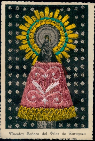 Seidenstick Ak Zaragoza Saragossa Aragonien, Nuestra Senora del Pilar, Gnadenbild