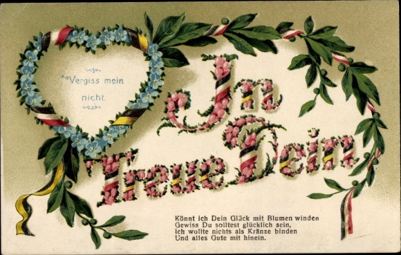 Emboss Postcard In Loyalty Yours, Laurel, Forget-me-not