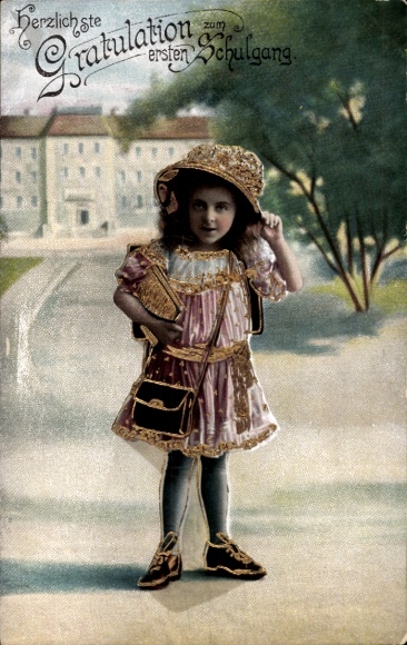 Postcard Congratulations School Enrollment, Girl, Student, portrait