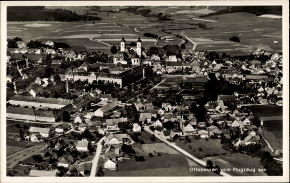 Postcard Ottobeuren in Upper Swabia Allgäu, aerial photograph
