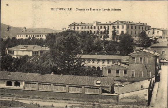 Postcard Philippeville Skikda Algerian, Barracks of France and Military Washhouse