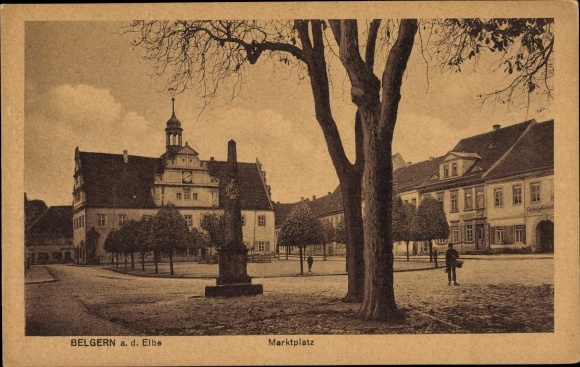 Postcard Belgern Schildau in northern Saxony, market square, town hall, monument