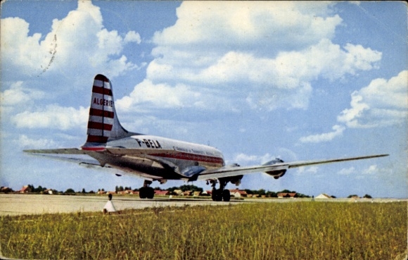 Postcard passenger aircraft Douglas DC 4, Cie Air Algérie, F-BELA