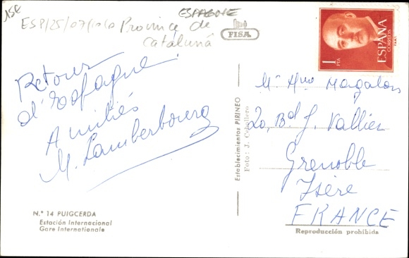 Postcard Puigcerda Catalonia, Estacion, Train Station, Trackside, Boxcar