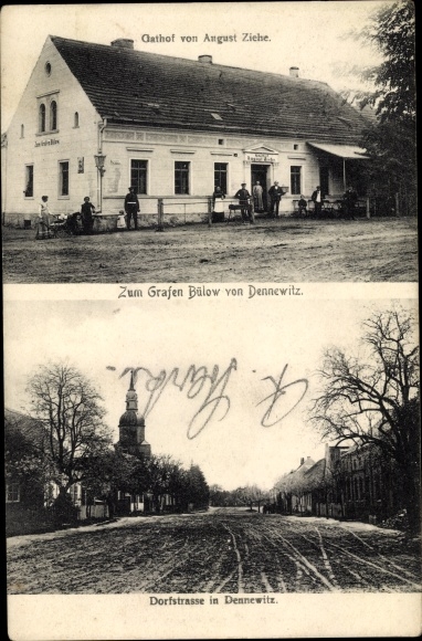 Ak Dennewitz Niedergörsdorf in Brandenburg, Dorfstraße, Gasthof von August Ziehe