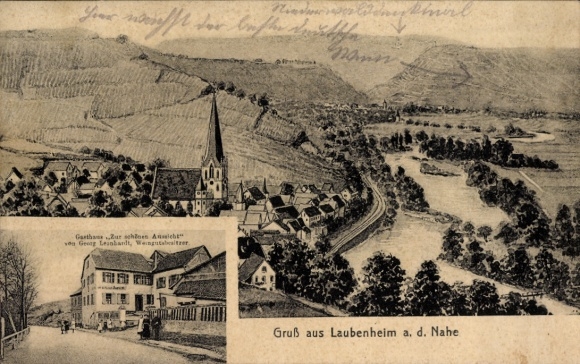 Postcard Laubenheim an der Nahe, general view, inn with a beautiful view