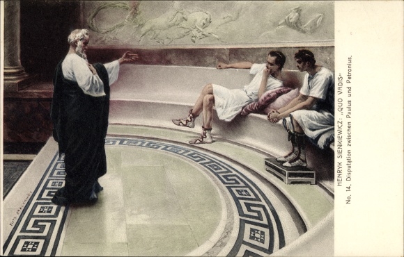 Artist Postcard Stachiewicz, Piotr, Henryk Sienkiewicz, Quo Vadis, Disputation zw. Paulus u. Petronius